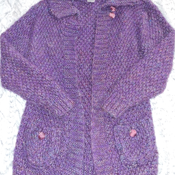 Purple VTG Comfy Knit Long Cardigan Long Slevee with Pockets - Picture 2 of 8